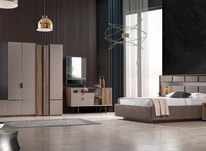  Exquisites Schlafzimmer-Set Bett 2 Nachttische Schminktisch Schrank neu